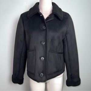 Lauren Ralph Lauren Black Faux Suede Shearling Collar Jacket Women’s Size SP